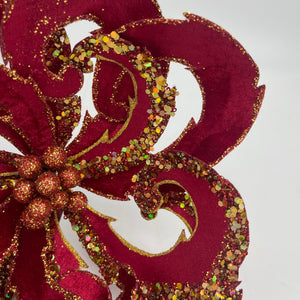 28" Burgundy Velvet Jewel Scroll Bloom Spray