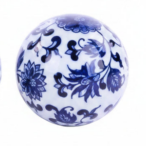 4" Blue & White Chinoiserie Porcelain Ball | Three Styles Available