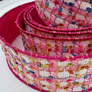 2.5" Pink | Gold | White | Boucle Dupioni Ribbon- 10 Yards