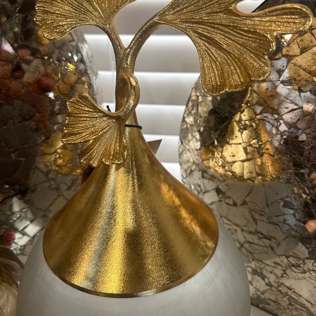13" Glass Jar with Gold Gingko lid