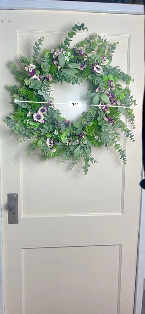 24" Perky Pansies Designer Faux Floral Wreath