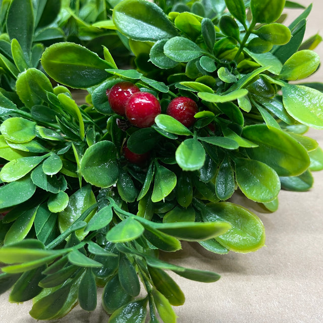 10" Boxwood with Red Berries | Small Wreath | Candle Ring