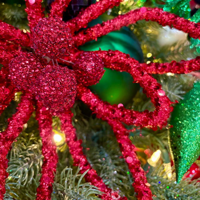 24" Red Sequin Open Petal Poinsettia