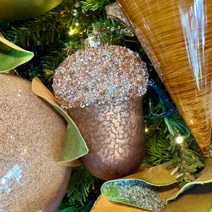 5.625" Brown Glass Acorn Ornament with Beaded Top