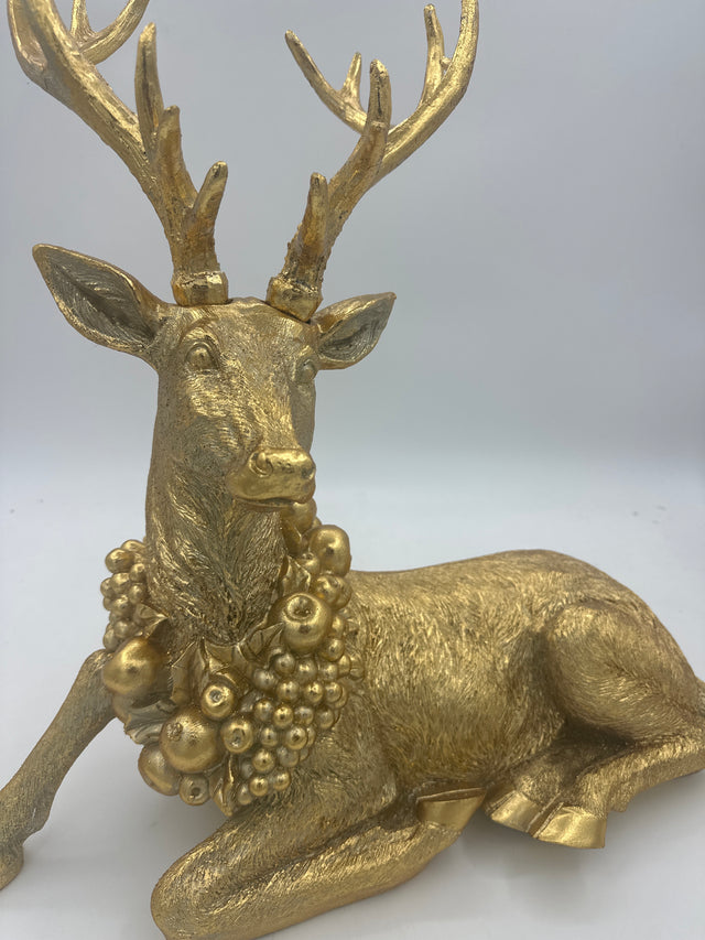22.5" Gold Deer Laying with Wreath