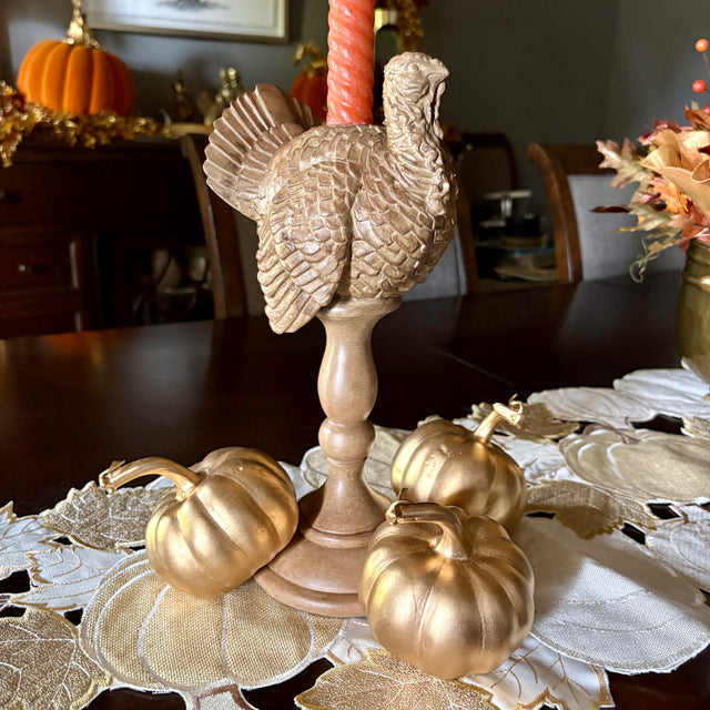 12" Brown Resin Turkey Taper Candleholder