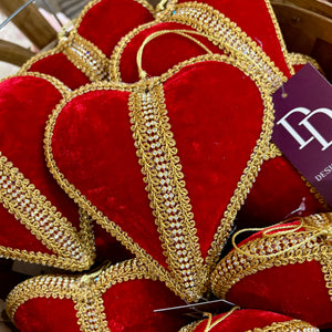 5" Red & Gold Velvet Heart Ornament