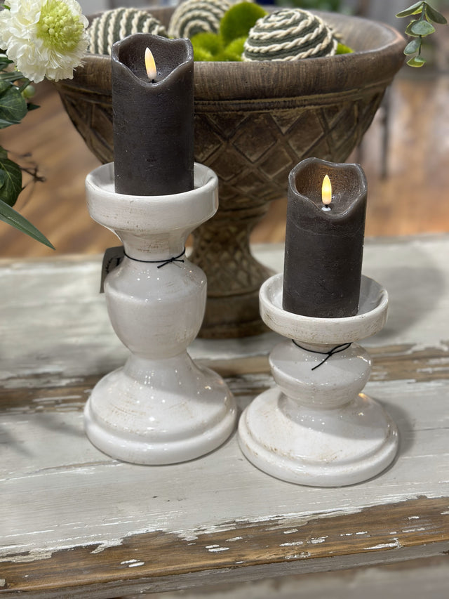 10" & 6.5" Cream Ceramic Candle Holders Set of 2