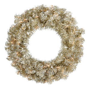 24" Champagne Artificial Christmas Wreath, Clear Dura-lit Incandescent Mini Lights