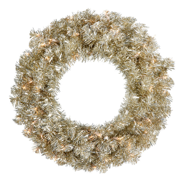 24" Champagne Artificial Christmas Wreath, Clear Dura-lit Incandescent Mini Lights