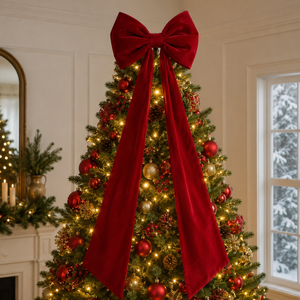 32" x 77" Red Velvet Bow | Christmas Tree Topper Bow