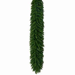 A single long, narrow artificial green garland or decorative tree branch with dense pine-like texture, centered on a plain white background.