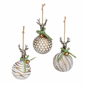6" White/Brown Reindeer Hanging Ornament | 3 Styles Available