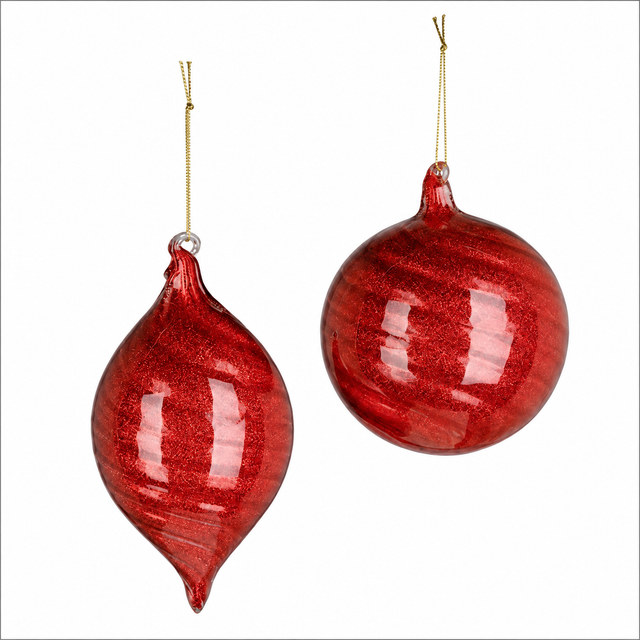 4"| 5.5" Red Glitter Swirl Ornaments | 2 Styles Available
