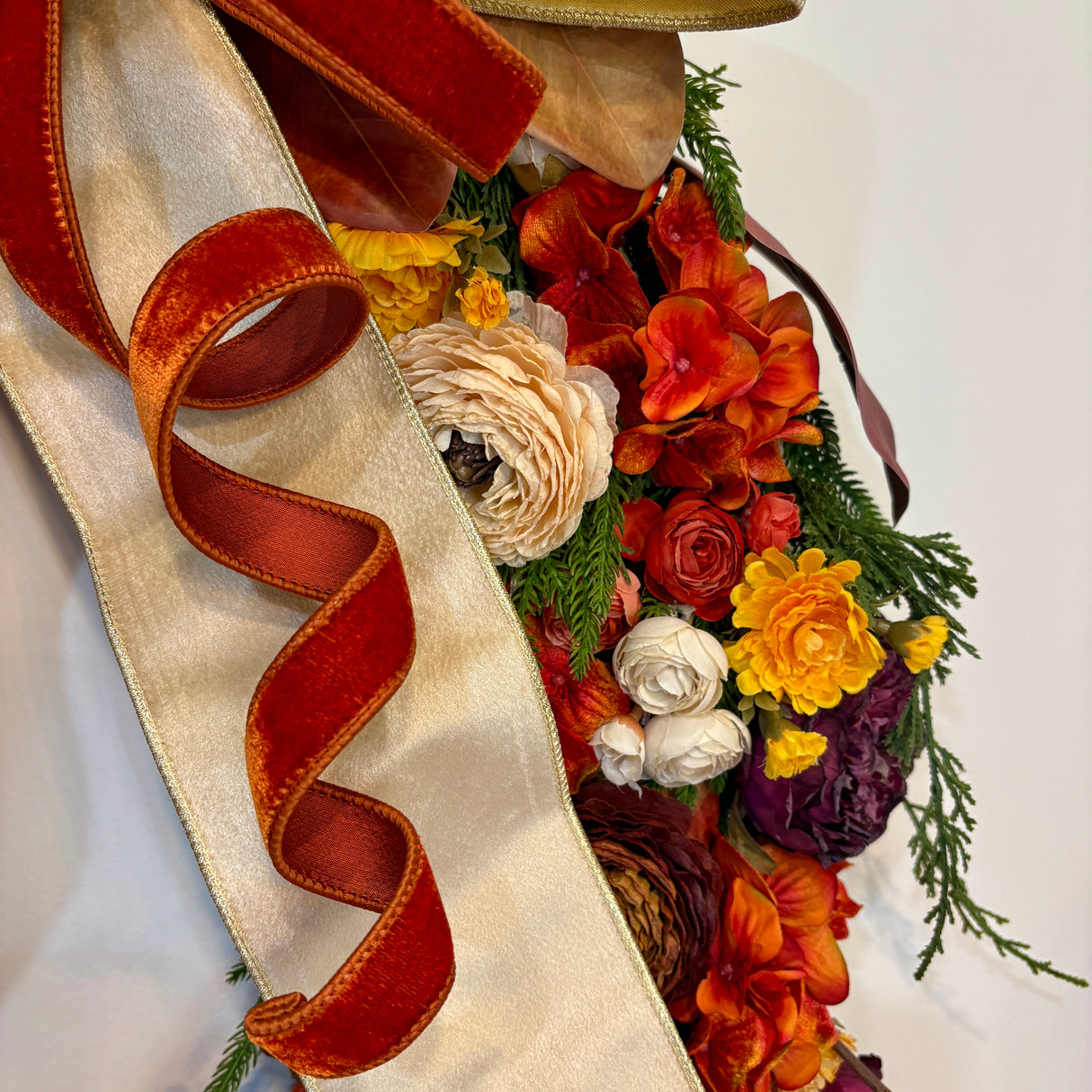 30" Brûléed Bloom Fall Wreath with Designer Bow