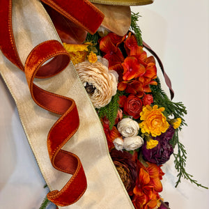 30" Brûléed Bloom Fall Wreath with Designer Bow