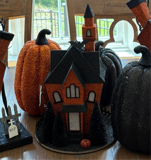 13.5" LED Cardboard Haunted House | Orange & Black