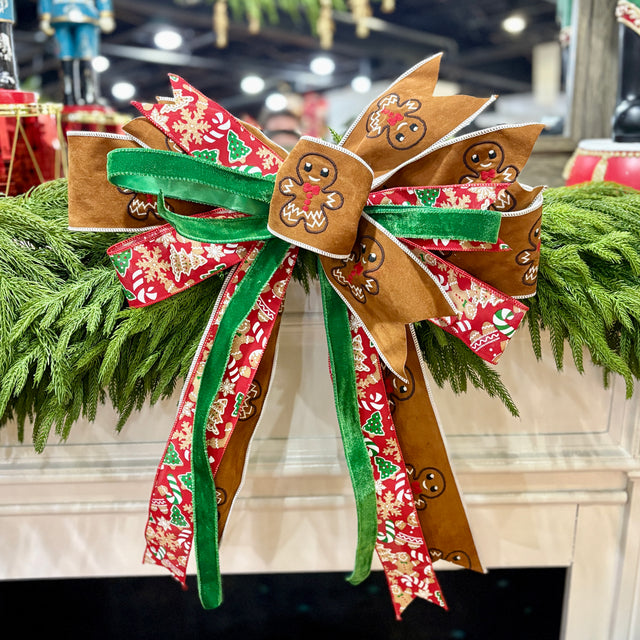 20" Gingerbread Christmas Bow | Handtied Designer Bow