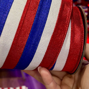 4"X5YDS Patriotic Metallic Stripes Deluxe Dupioni Backed Wired Edge Ribbon