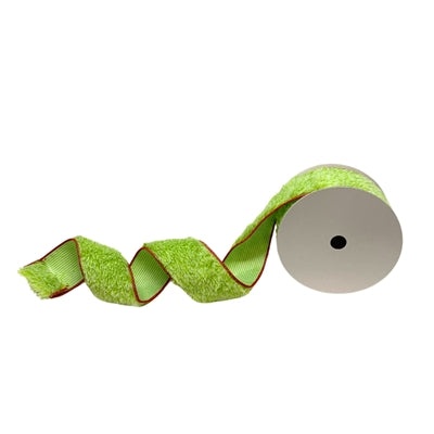 2.5"x10yd Fabulous Faux Fur Ribbon | Green with Red Edge