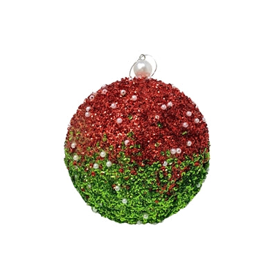 4.75" Dazzling Sequin Pearl Ombre Ball Ornament | Green/Red