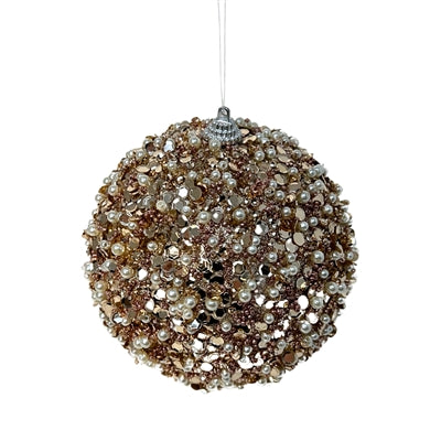 5" Champagne Splendor Sequin Pearl Ball Ornament