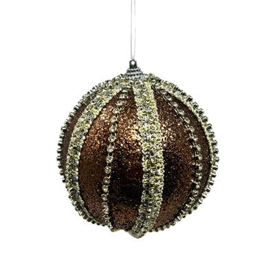 5” Glitter Rhinestone Stripe Ornament | Brown