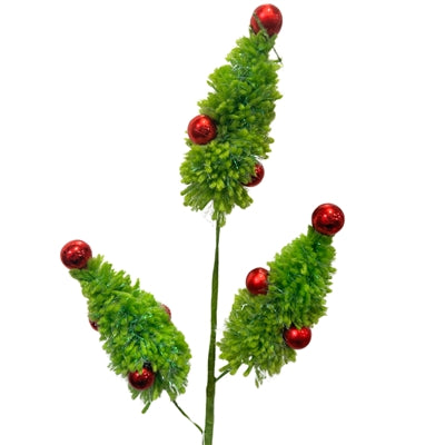 28" Yarn Christmas Tree Spray x 3 | Lime/Red