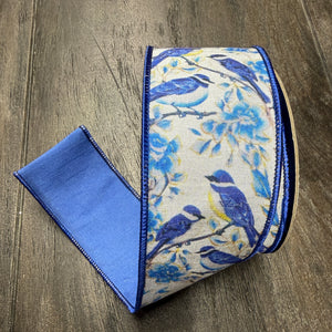 2.5"X10YDS Blue Bird Perched Deluxe Dupioni Backed Wired Edge Ribbon