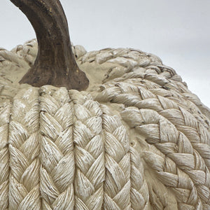 8.5" Antique Ivory Resin Rattan Weave Pumpkin