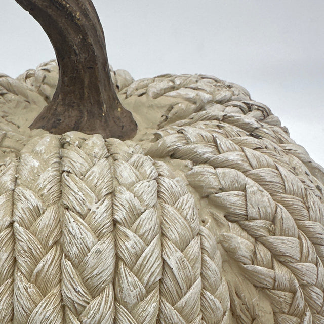 8.5" Antique Ivory Resin Rattan Weave Pumpkin
