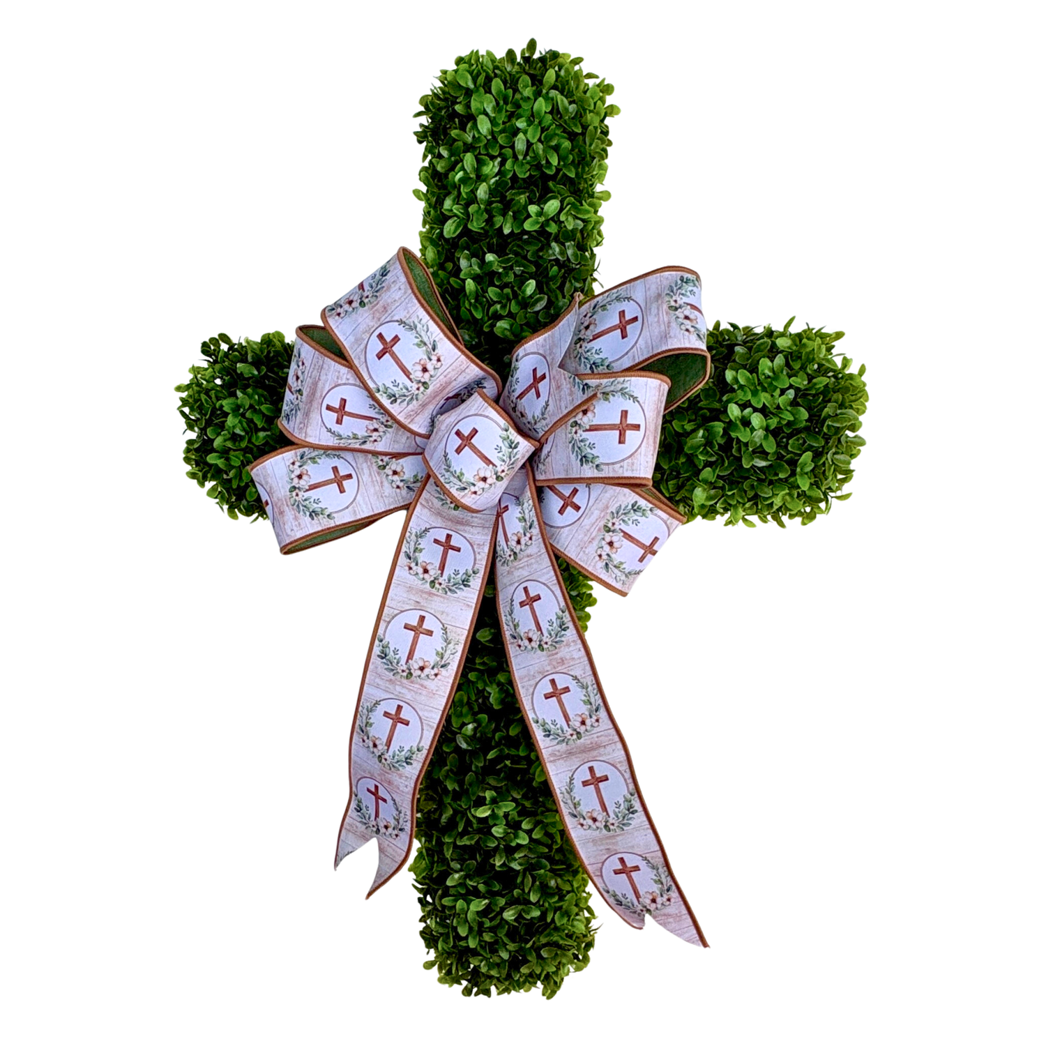 27" Springtime Devotional Boxwood Wreath with Ribbon Bow