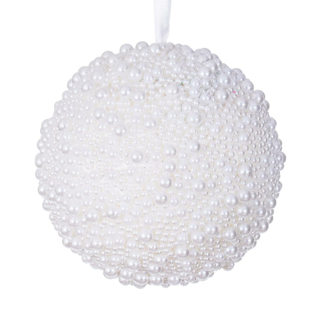 4.5" White Pearl Ball Ornament | Set of 3