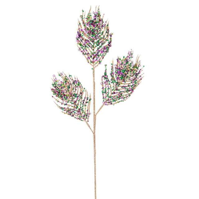26" Mardi Gras Glitter Bead Leaf Spray