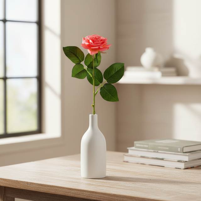 17" Bright Coral | Real Touch Rose Stem