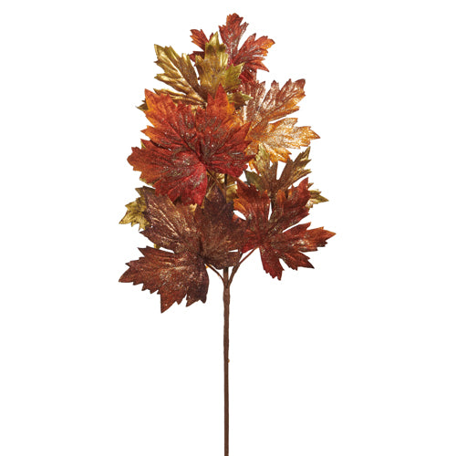 27" Glittered Maple Leaf Spray