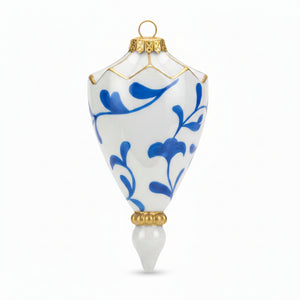 6" Chinoiserie Glass Finial Ornament - Blue and White
