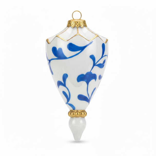 6" Chinoiserie Glass Finial Ornament - Blue and White