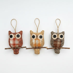 5.5" Plaid Owl Ornament | Set of 3