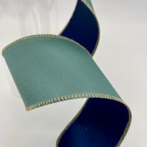 2.5" Navy Celadon Taffeta Double Side Ribbon- 10 Yards
