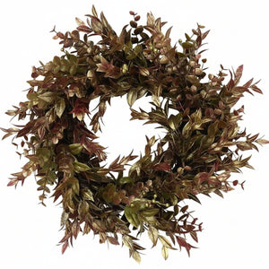 14" Golden Washed Ruscus Wreath with Gold, Green & Brown Accents