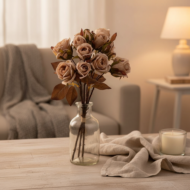 16.5" Cream Artificial Dried Rose Bundle