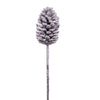 A 28.5-inch artificial pinecone stem with glittered, snow-dusted decoration.