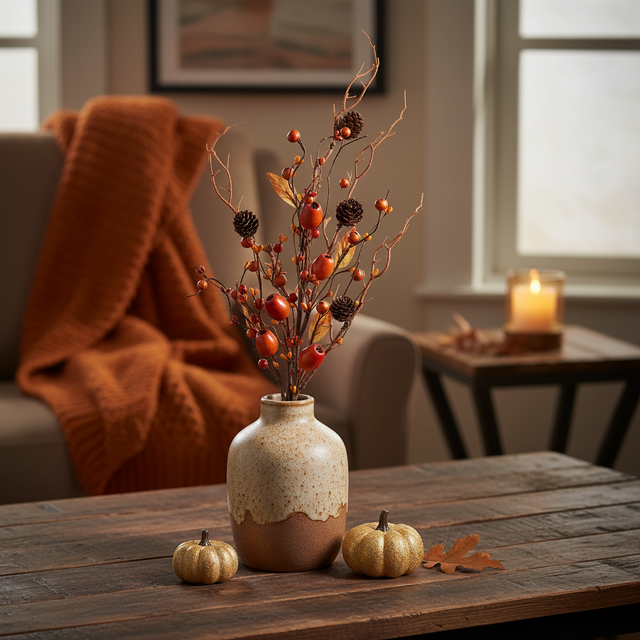 28" Orange Fall Artificial Pods, Berries & Pinecone Spray