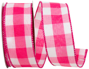 1.5" Fuchsia Celine Check Plaid Twill Wired Edge | 10 Yards
