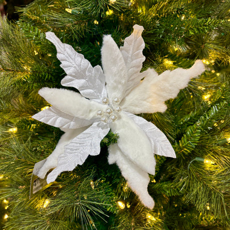 12 inch Fur-Edged Poinsettia on Clip