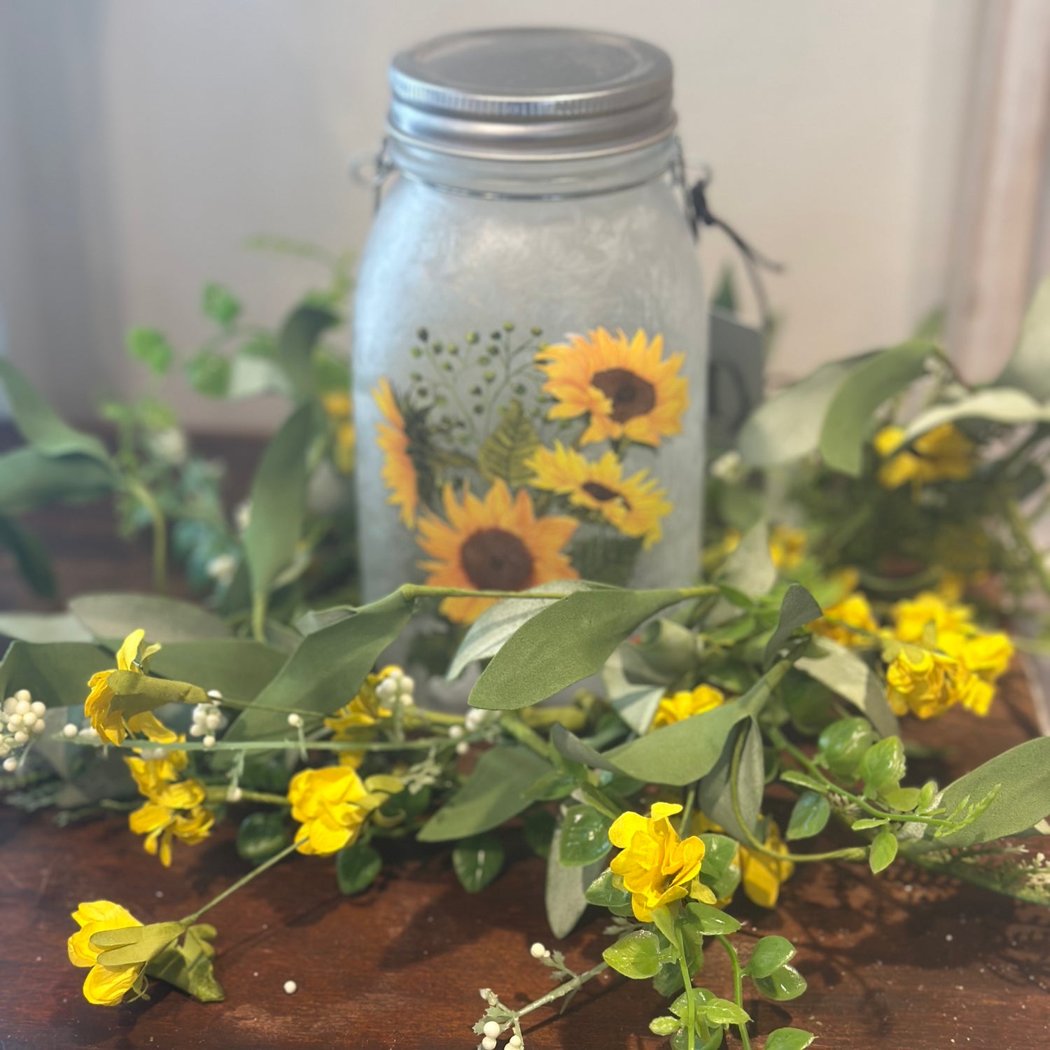 12" Mini Sunflower & Fern Candle Ring