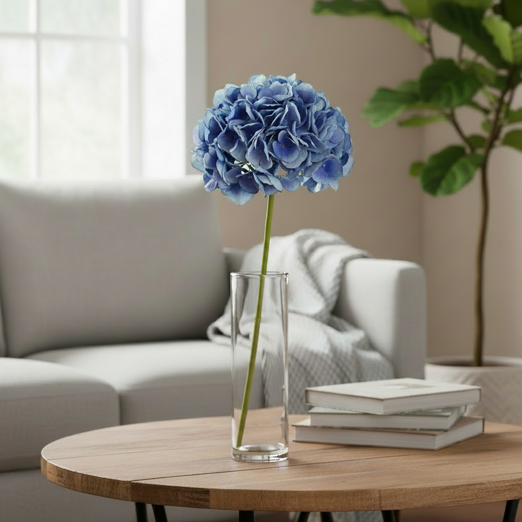 19" Blue Watercolor Hydrangea Stem