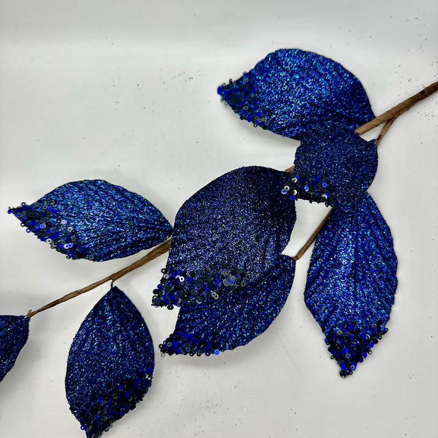 26" Blue Glitter/Sequin Tip Beach Leaf Spray