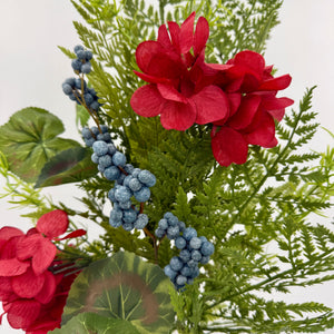 28" Red Geranium & Berry Spray